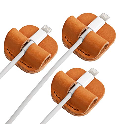 TOPHOME Cable Clips Leather Adhesive Cord Holders Cable Management Cord Organizer for Desktop USB Charging Cable Nightstand Power Cord Mouse Cable Wire PC Office Home(Orange Yellow)-3pcs