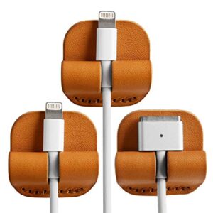 TOPHOME Cable Clips Leather Adhesive Cord Holders Cable Management Cord Organizer for Desktop USB Charging Cable Nightstand Power Cord Mouse Cable Wire PC Office Home(Orange Yellow)-3pcs