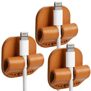 TOPHOME Cable Clips Leather Adhesive Cord Holders Cable Management Cord Organizer for Desktop USB Charging Cable Nightstand Power Cord Mouse Cable Wire PC Office Home(Orange Yellow)-3pcs