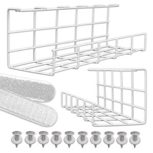 under desk cable management tray - under desk cable organizer for wire management. super sturdy desk cable tray. perfect standing desk cable management rack (white wire tray - set of 2x 16'')