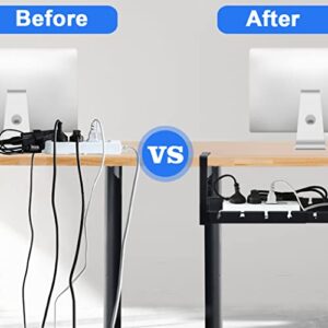 Kirkical Under Desk Cable Management Tray, No Drilling Cord Organizer with Clamp, Adjustable 14'' into 21.6'' Wire Management, High Capacity Sturdy Metal Wire Management for Office Home, Black
