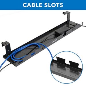 MOUNT-IT! Under Desk Cable Tray [23" Length] Wire Management Basket for Desktop Computers, Laptops, Sit Stand Desks and Workstations (Black)