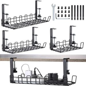 3 pcs under desk cable management tray with 5 pcs hook and loop strips 3 sizes desk cable organizer no drill wire management desk metal cord organizer black cable rack cable basket for office and home