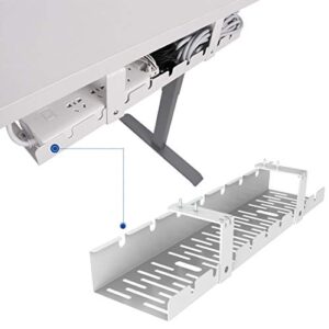 flexispot under desk cable management tray, metal raceway wires cable tidy organizer office and home cable tray use for standing desk (white)