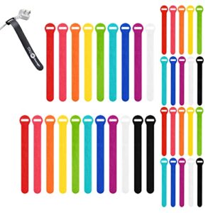 self-gripping cable ties by wrap-it storage, multi-color, 40 pack (5 inch and 8 inch straps) – reusable hook and loop cord keeper, cable wrappers for cord management and home office desk organization