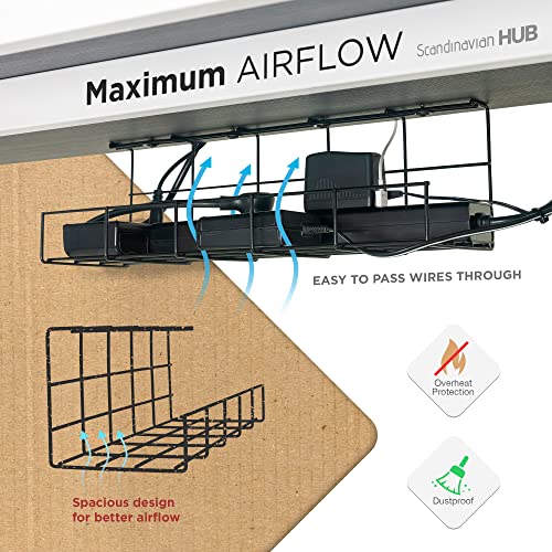 Under Desk Cable Management Tray, Cord Organizer for Desk, Cable Organizer, Wire Organizer, Cord Management, Cable Management Under Desk, Wire Holders for Desk - Black Cable Tray - Set of 2X 16"