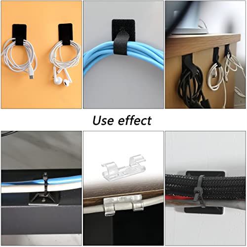 204pcs Cord Management Organizer Kit ,include 4 Cable Sleeve Split with 45 Self Adhesive Cable Clips Holder, 5 Rolls and 30 pcs Adhesive Ties, 100 Nylon Fasten Cable Ties for TV Office Car Desk Home