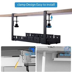 Under Desk Cable Management Tray Kit, Retractable Wire Organizer for Desk, No Drill Cable Tray Basket with 3 Separable Hooks for Bags, Cord Management Rack for Home Office