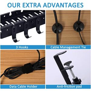 Under Desk Cable Management Tray Kit, Retractable Wire Organizer for Desk, No Drill Cable Tray Basket with 3 Separable Hooks for Bags, Cord Management Rack for Home Office