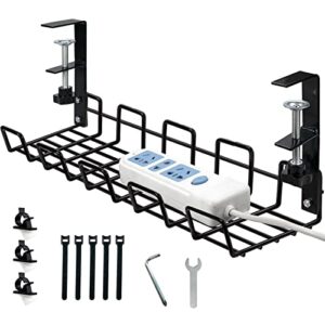 under desk cable management tray, metal desk wire management, cable management under desk cord organizer, sturdy wire cable holder for most office desks