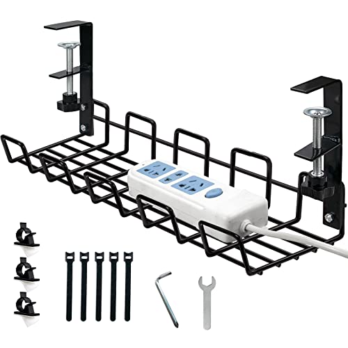 Under Desk Cable Management Tray, Metal Desk Wire Management, Cable Management Under Desk Cord Organizer, Sturdy Wire Cable Holder for Most Office Desks