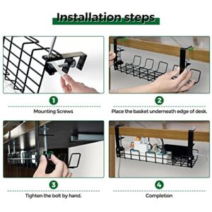 Under Desk Cable Management Tray, Metal Desk Wire Management, Cable Management Under Desk Cord Organizer, Sturdy Wire Cable Holder for Most Office Desks