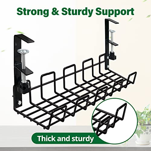 Under Desk Cable Management Tray, Metal Desk Wire Management, Cable Management Under Desk Cord Organizer, Sturdy Wire Cable Holder for Most Office Desks