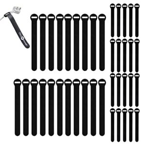 self-gripping cable ties by wrap-it storage, black, 40 pack (5 inch and 8 inch straps) – reusable hook and loop cord organizer cable ties for cord management and desk or office organization