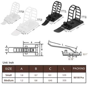 Adhesive Cable Management Clips, 50Pcs Adjustable Nylon Cable Strap Ties Wire Clips Clamps Organizer with Strong Adhesive Tape, Extra Screw & Hole for Strong Fixation Home Office - 3.35 Inch White