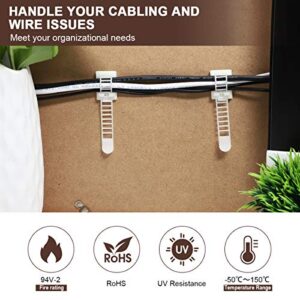 Adhesive Cable Management Clips, 50Pcs Adjustable Nylon Cable Strap Ties Wire Clips Clamps Organizer with Strong Adhesive Tape, Extra Screw & Hole for Strong Fixation Home Office - 3.35 Inch White