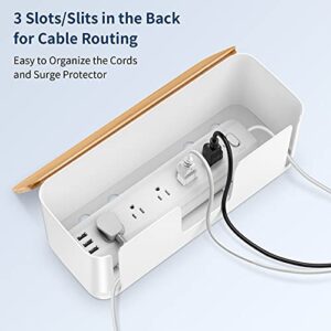 Cable Management Box, Bamboo Lid Cable Organizer Box to Hide Power Strip and Wires, Stylish Cord Wire Organizer Box for Home Office, Set of 2 Cord Hider Box, White