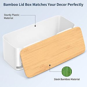 Cable Management Box, Bamboo Lid Cable Organizer Box to Hide Power Strip and Wires, Stylish Cord Wire Organizer Box for Home Office, Set of 2 Cord Hider Box, White