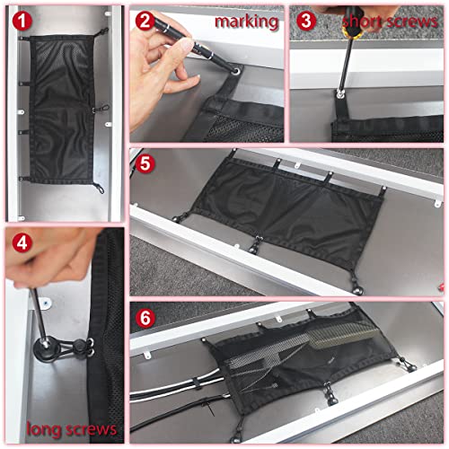 OASHISU 26 Inch Polyester Under Desk Cable Manager Stretch Mesh Net Cord Organizer Elastic Cable Raceway Tray Management for Cords Power Strip with Cord Protector Cable Clips Cable Ties