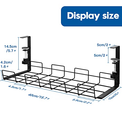 No Drill Under Desk Cable Management Tray, 2 Pack Cable Management Clamp to Desk Cable Rack Under Desk Cord Organizer, Sturdy Metal Cable Tray Basket for Office and Home Standing Desk