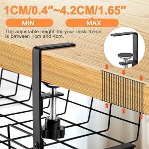 No Drill Under Desk Cable Management Tray, 2 Pack Cable Management Clamp to Desk Cable Rack Under Desk Cord Organizer, Sturdy Metal Cable Tray Basket for Office and Home Standing Desk