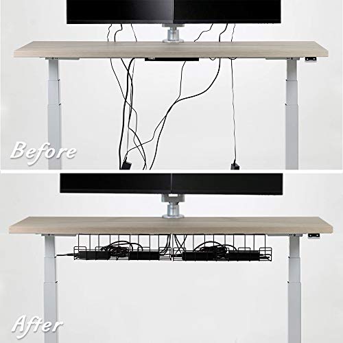 Under Desk Cable Management Tray 2 Packs, 16 inches Under Table Cord Organizer for Wire Management, Metal Wire Cable Mesh Holder for Desks, Offices and Kitchens (Black)