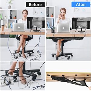 Cable Management Net Under Desk Kit, ZZM Privacy Mesh Cable Manager Flexible Under Desk Wire Net Large Capacity Cord Organizer Net for Office,Standing Desk, Home, 26 X 10 Inches (1 Pack)