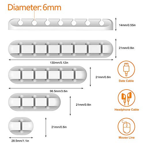 Cord Organizer Cable Management for Desk - 5 Packs White Cable Clips and Cord Keeper, The White Self-Adhesive Cord Holder for Desk and Wire Holder are Easy to Apply and Stops Wire Getting Dirty