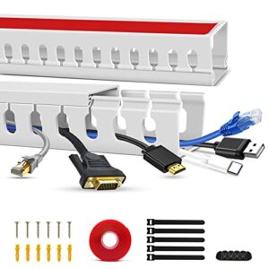 cable duct management raceway kit, 31.4" (2 x 15.7) server rack cable management, cable management for hide network hdmi vga cable, open slot cable track desk wire channel, cable raceway white 2 pack