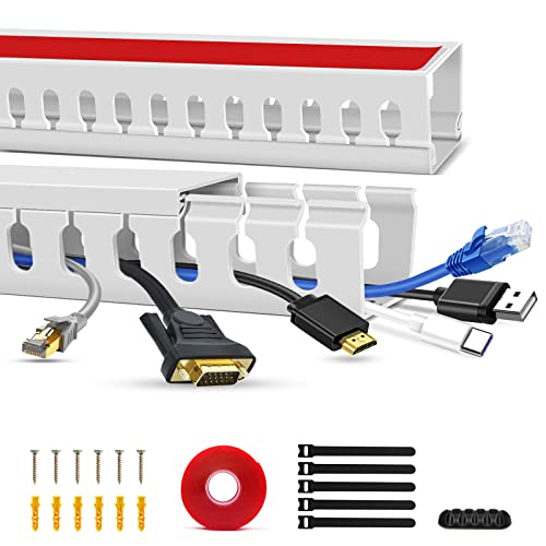 Cable Duct Management Raceway Kit, 31.4" (2 x 15.7) Server Rack Cable Management, Cable Management for Hide Network HDMI VGA Cable, Open Slot Cable Track Desk Wire Channel, Cable Raceway White 2 Pack