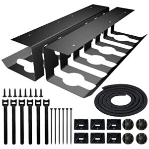 oashisu 2pack under desk cable management tray in steel with cord management organizer kit cable sleeves cable clips holder self adhesive tie fastening cable ties for office & home black cable raceway