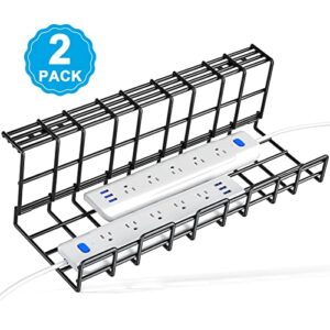 2 Packs Large Under Desk Cable Management Tray - Yecaye Clamps Install No Drill to Desk Cable Rack - No Damage to Tables - Desk Cord Organizer - Sturdy Metal Cable Management Tray for Office Home