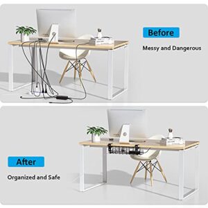 2 Packs Large Under Desk Cable Management Tray - Yecaye Clamps Install No Drill to Desk Cable Rack - No Damage to Tables - Desk Cord Organizer - Sturdy Metal Cable Management Tray for Office Home