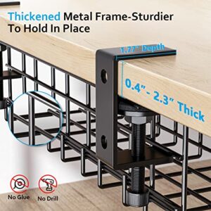 2 Packs Large Under Desk Cable Management Tray - Yecaye Clamps Install No Drill to Desk Cable Rack - No Damage to Tables - Desk Cord Organizer - Sturdy Metal Cable Management Tray for Office Home