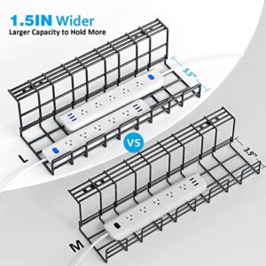 2 Packs Large Under Desk Cable Management Tray - Yecaye Clamps Install No Drill to Desk Cable Rack - No Damage to Tables - Desk Cord Organizer - Sturdy Metal Cable Management Tray for Office Home