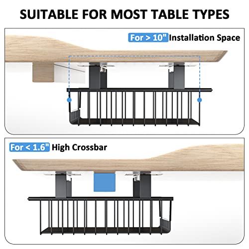 Under Desk Storage Shelf 1 Pack - Metal Under Desk Drawer Slide Out - No Drill/Drill Under Desk Cable Management Tray Basket - Large Under Table Organizer Rack for Home Office, 12.6 x 9.45 x 3.93in