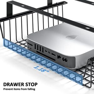 Under Desk Storage Shelf 1 Pack - Metal Under Desk Drawer Slide Out - No Drill/Drill Under Desk Cable Management Tray Basket - Large Under Table Organizer Rack for Home Office, 12.6 x 9.45 x 3.93in