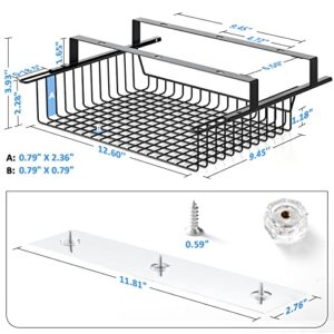 Under Desk Storage Shelf 1 Pack - Metal Under Desk Drawer Slide Out - No Drill/Drill Under Desk Cable Management Tray Basket - Large Under Table Organizer Rack for Home Office, 12.6 x 9.45 x 3.93in