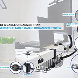 MANA'O Clamp-On Cable Management Tray Kit. Under Desk Storage Cord Organizer with Clamp! and Accessories - Cable Clips, Fastening Tape, Ties Straps and Wire Organizer Cover Braided Cable Sleeve