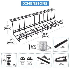 MANA'O Clamp-On Cable Management Tray Kit. Under Desk Storage Cord Organizer with Clamp! and Accessories - Cable Clips, Fastening Tape, Ties Straps and Wire Organizer Cover Braided Cable Sleeve