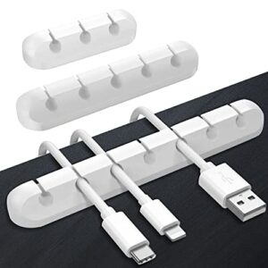 cable holder clips, 3pack cable management cord organizer clips silicone self adhesive for desktop usb charging cable niqhtstand power cord mouse cable wire pcoffice home(white)