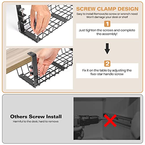 COSIFO Under Desk Cable Management Tray, Desk Cable Tray with 10 Extra Straps, 20 Wire Holder and 2 Cable Holder, Table Cords Organizer-Sturdy Metal Cable Tray Basket for Home Office Desk, 16inch