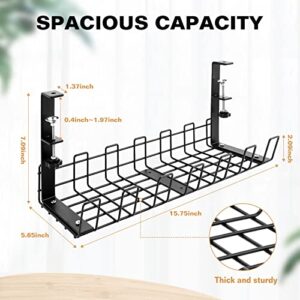 COSIFO Under Desk Cable Management Tray, Desk Cable Tray with 10 Extra Straps, 20 Wire Holder and 2 Cable Holder, Table Cords Organizer-Sturdy Metal Cable Tray Basket for Home Office Desk, 16inch