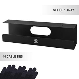 Under Desk Cable Management Tray, Sturdy Steel Organizer Rack Holder for Cords, Wires, Power Strips, Power Bricks, Adapters, Black