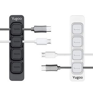 yugoo cable organizer magnetic, magnetic cable clips, cable holder clips multipurpose organizer, desktop cord management for all wires (2 pack, black and white)