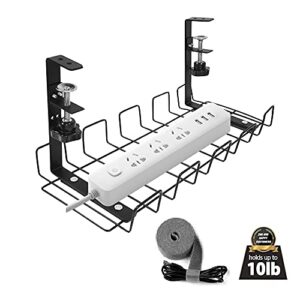 hippo & frog no drill under desk cable management tray - under standing desk cable organizer,wire management tray,desk cable tray for office and home. 1 rack (black wire tray - 15.94'' (1)