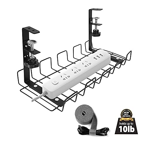 Hippo & Frog No Drill Under Desk Cable Management Tray - Under Standing Desk Cable Organizer,Wire Management Tray,Desk Cable Tray for Office and Home. 1 Rack (Black Wire Tray - 15.94'' (1)