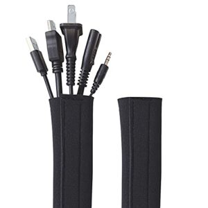 hook and loop cable sleeve by wrap-it storage - 48" x 4.5" (2-pack) black - cut to size cord organizer and cable protector for desk, tv cord management to hide and cover wire and extension cords