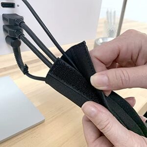 Hook and Loop Cable Sleeve by Wrap-It Storage - 48" x 4.5" (2-Pack) Black - Cut to Size Cord Organizer and Cable Protector for Desk, TV Cord Management to Hide and Cover Wire and Extension Cords
