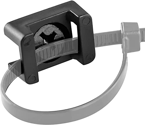 Pro-Grade, Slim, 1"x .6" Cable Tie Mounts With Screws 100 Pack. High Strength, Black Zip Tie Bases For Wire Management. Permanently Anchor To Wall, Desk or Baseboard. Run Cords at Your Home or Office